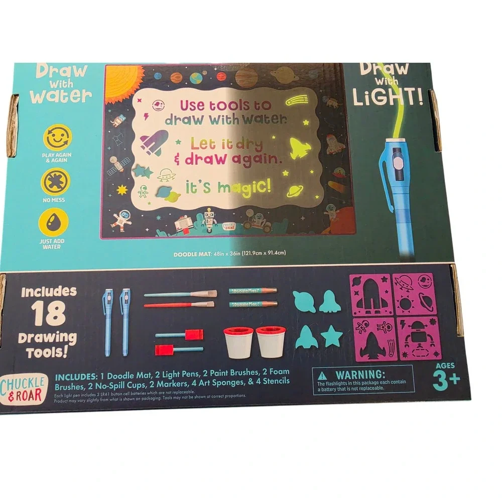 Glow Doodle Mat Jumbo 4x3 Aqua Draw Kids No Mess Drawing Set w/ 18 Tools NEW